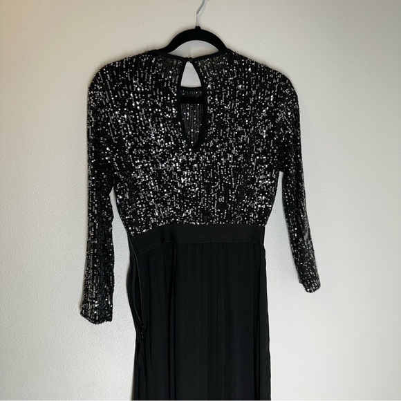 ASOS Little Mistress Sequin Pleated Midi Dress Black Silver Size 4 Women’s - Picture 12 of 14